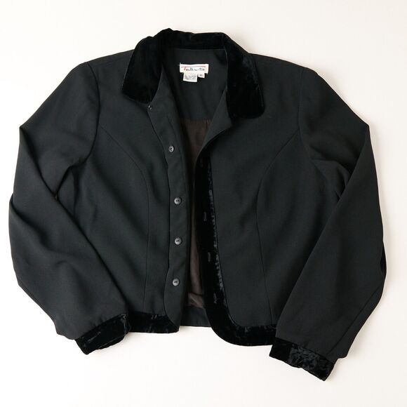 Vtg Talbots Blazer Jacket Womens 6 Black Velvet Trim Single Breasted Cropped 90s - Picture 6 of 9